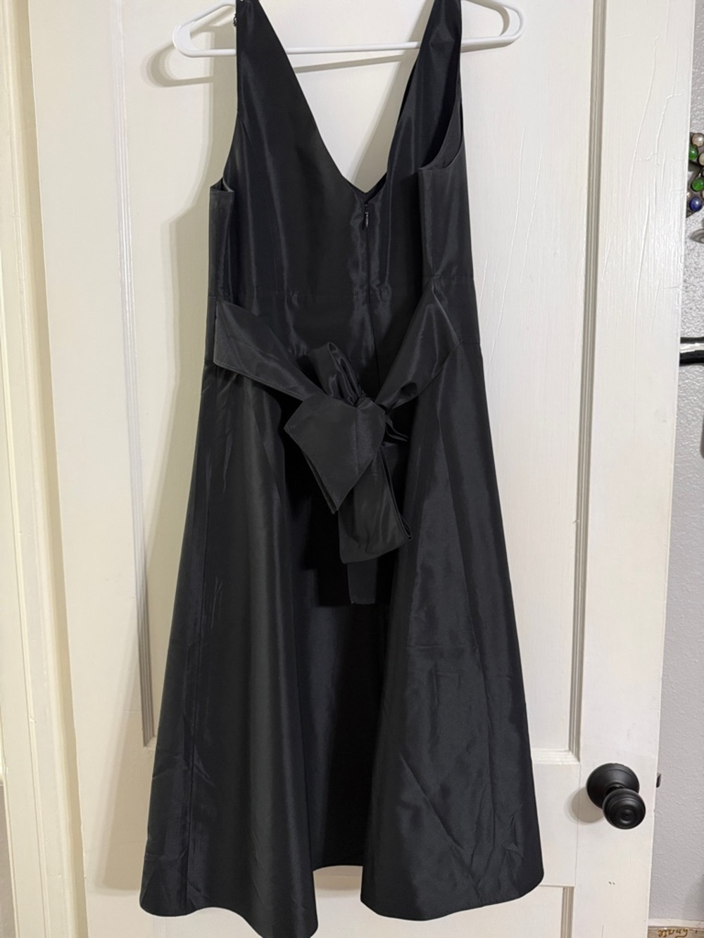 Ann Taylor Black Satin V-Neck A-Line Dress - Picture 3 of 3